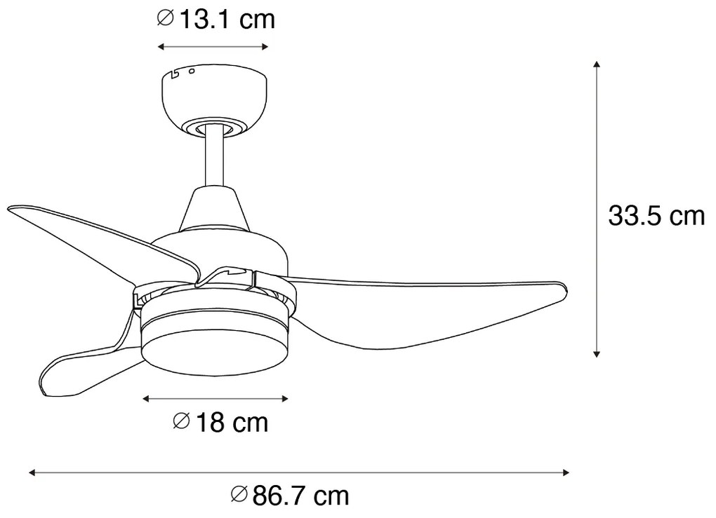 Ventilador de teto preto 86,7 cm incl. LED regulável com controlo remoto - Yuki Moderno