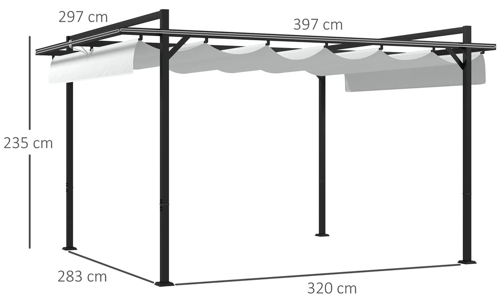 Pérgola 3x4 Pérgola de Jardim com Teto Retrátil de Poliéster e 12 Orif