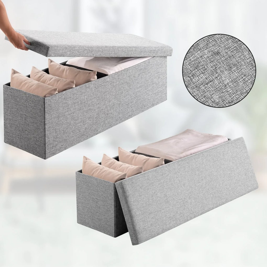 Banco com espaço de armazenamento 115x38x38cm dobrável cinza