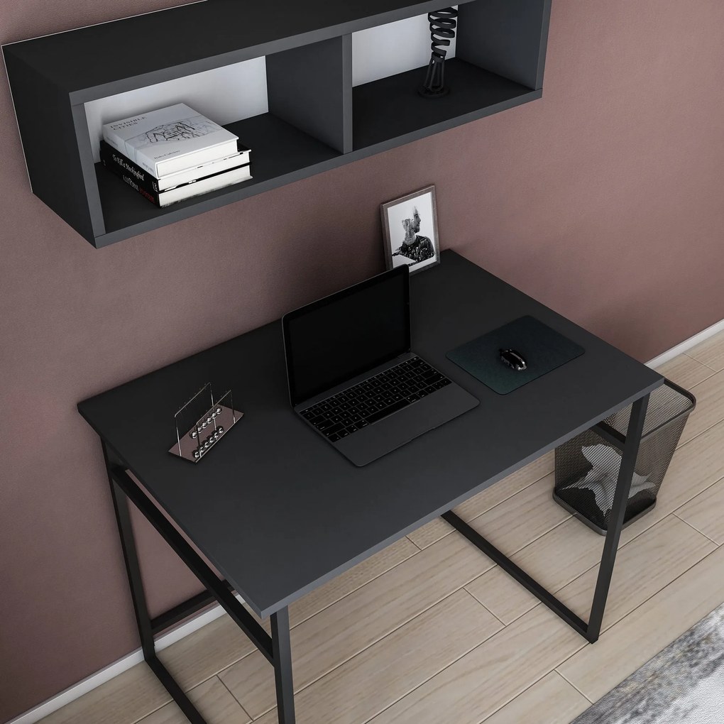 Secretária de Estudo Hussum - Preto Antracite - 90cm x 60cm x 75cm