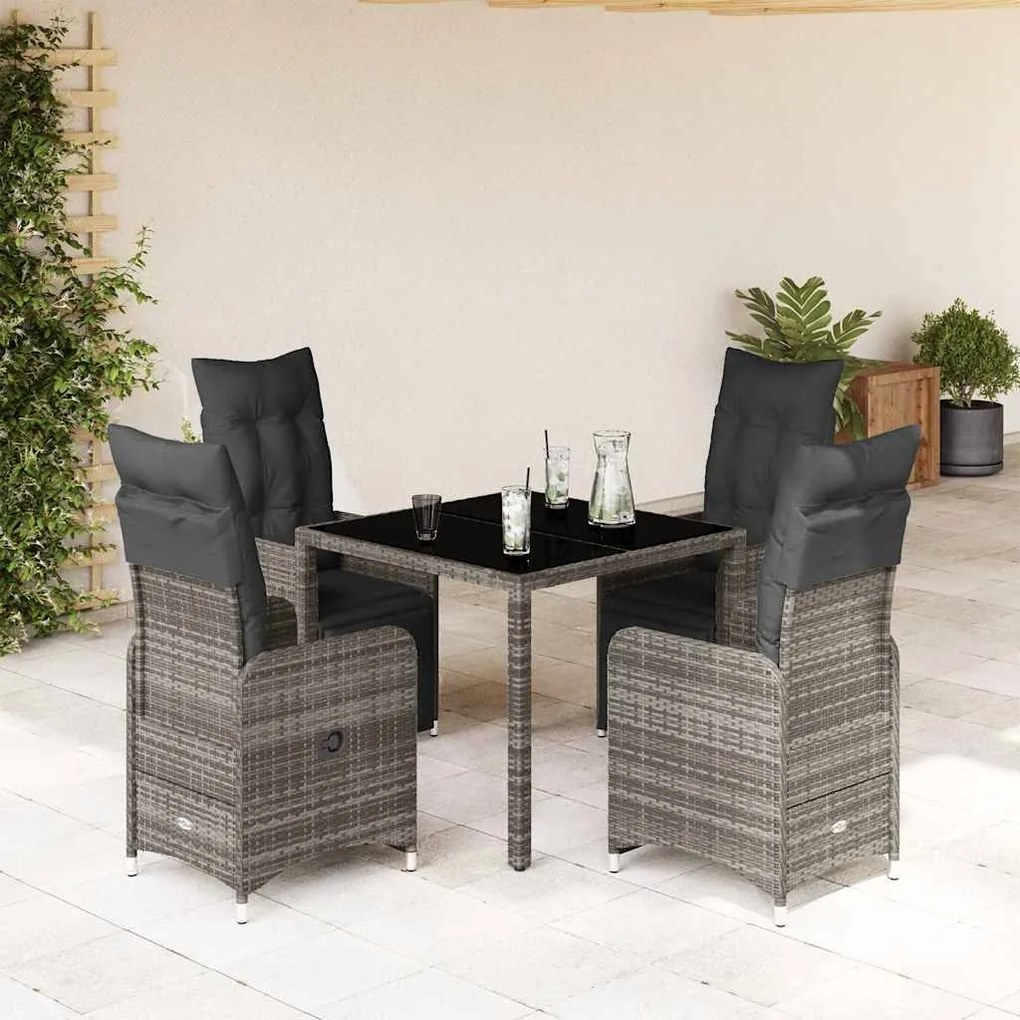 vidaXL 5 pcs conjunto bistrô de jardim c/ almofadões vime PE cinza
