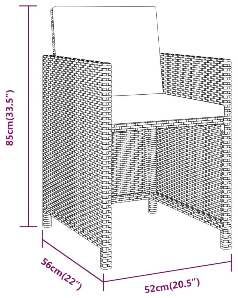 3 pcs conjunto de jantar para jardim com almofadões preto