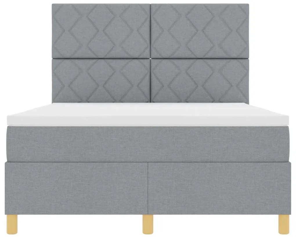 Cama Box Spring com Colchão e Luz LED Cinza Claro 140x200 cm Tecido