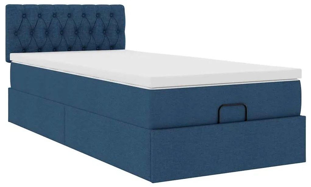 Cama Otomana com Colchão & LEDs Tecido Azul 90x200 cm