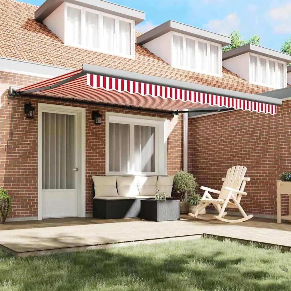 Toldo Retrátil Automático Listrado Vermelho e Branco 400x300 cm