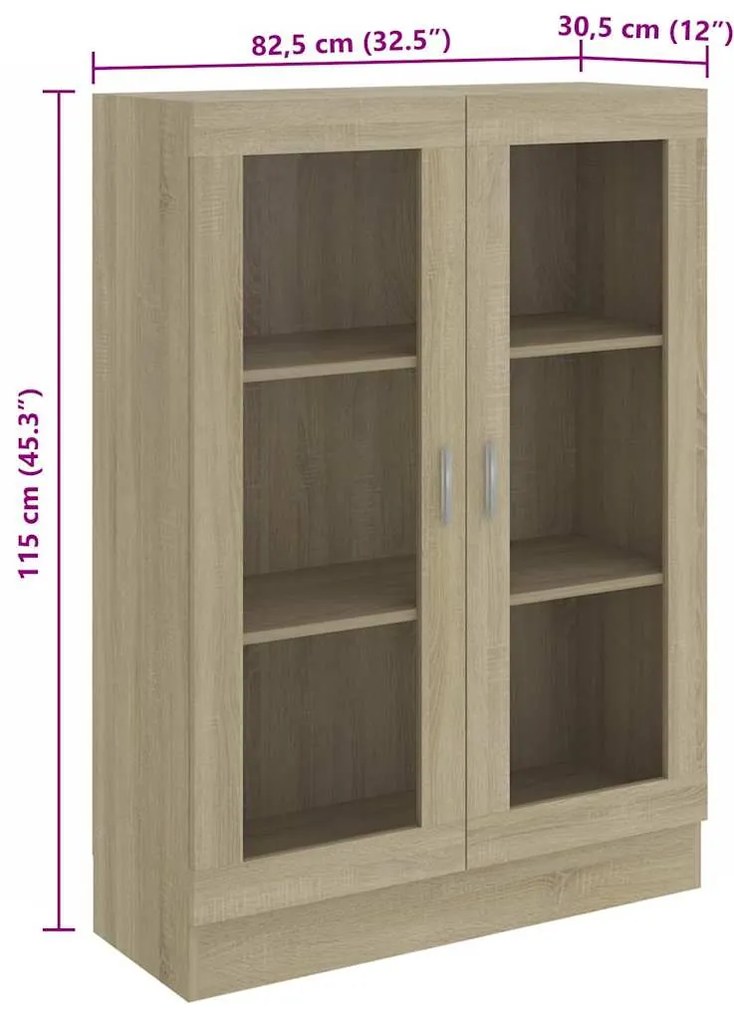 Armário vitrine derivados de madeira carvalho sonoma