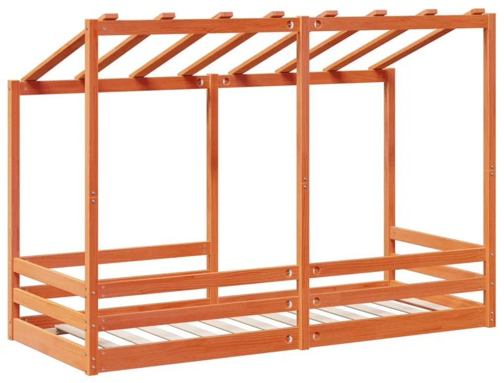 Cama infantil com telhado 75x190 cm pinho maciço castanho-mel