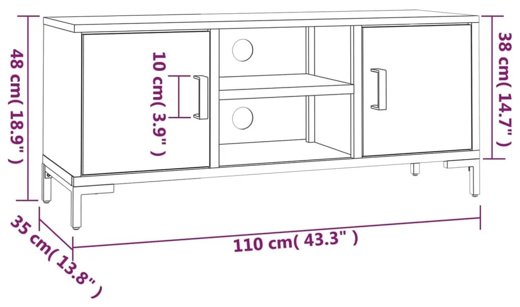 Móvel de TV 110x35x48 cm pinho maciço preto