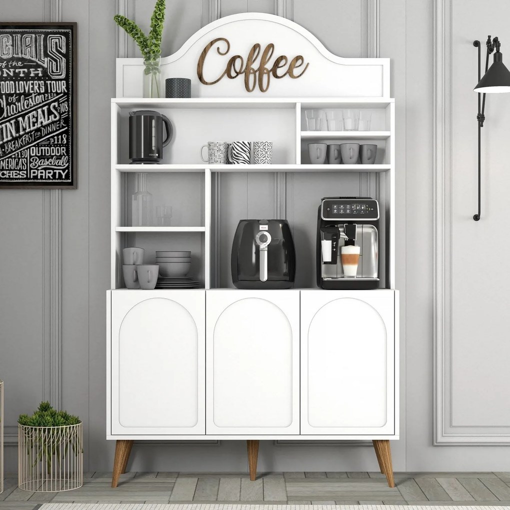 Armário de Cozinha/Sala "Caffè" - Branco e Nogueira - 120x202x35cm - D