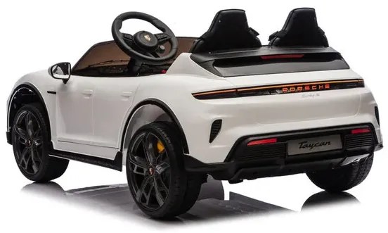 Carro elétrico infantil 24v Porsche Taycan - Turbo S, 2 lugares, Pneus de borracha, assento em couro sintético Branco