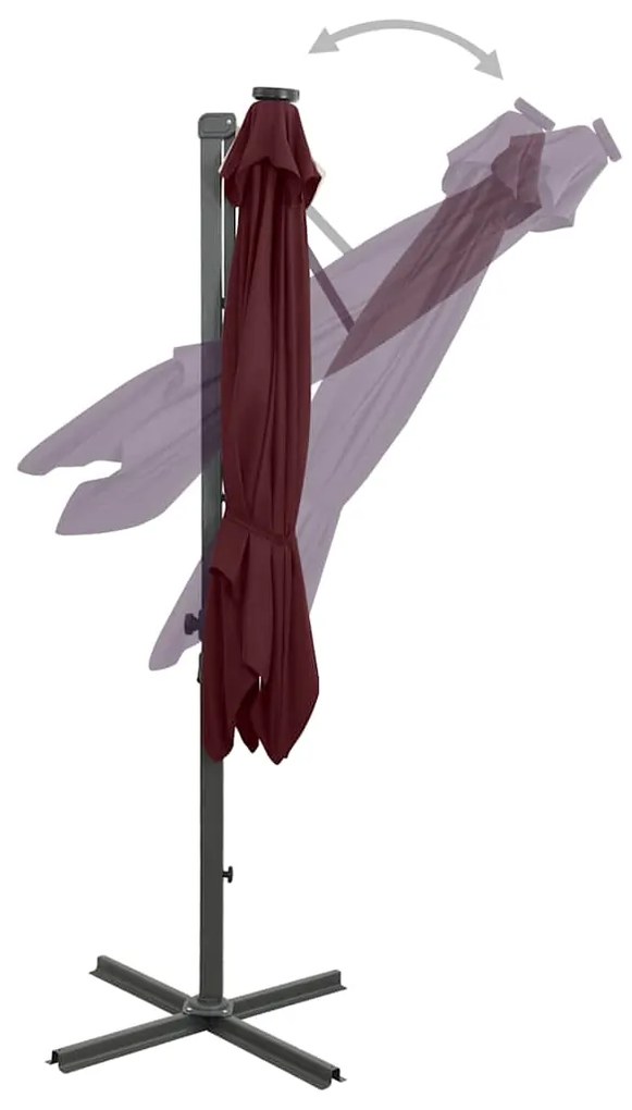 Guarda-sol de jardim com poste e luzes LED 250 cm bordô
