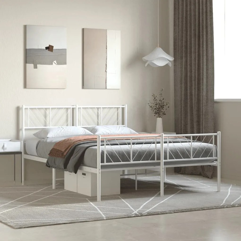 372249 vidaXL Estrutura de cama com cabeceira e pés 160x200 cm metal branco