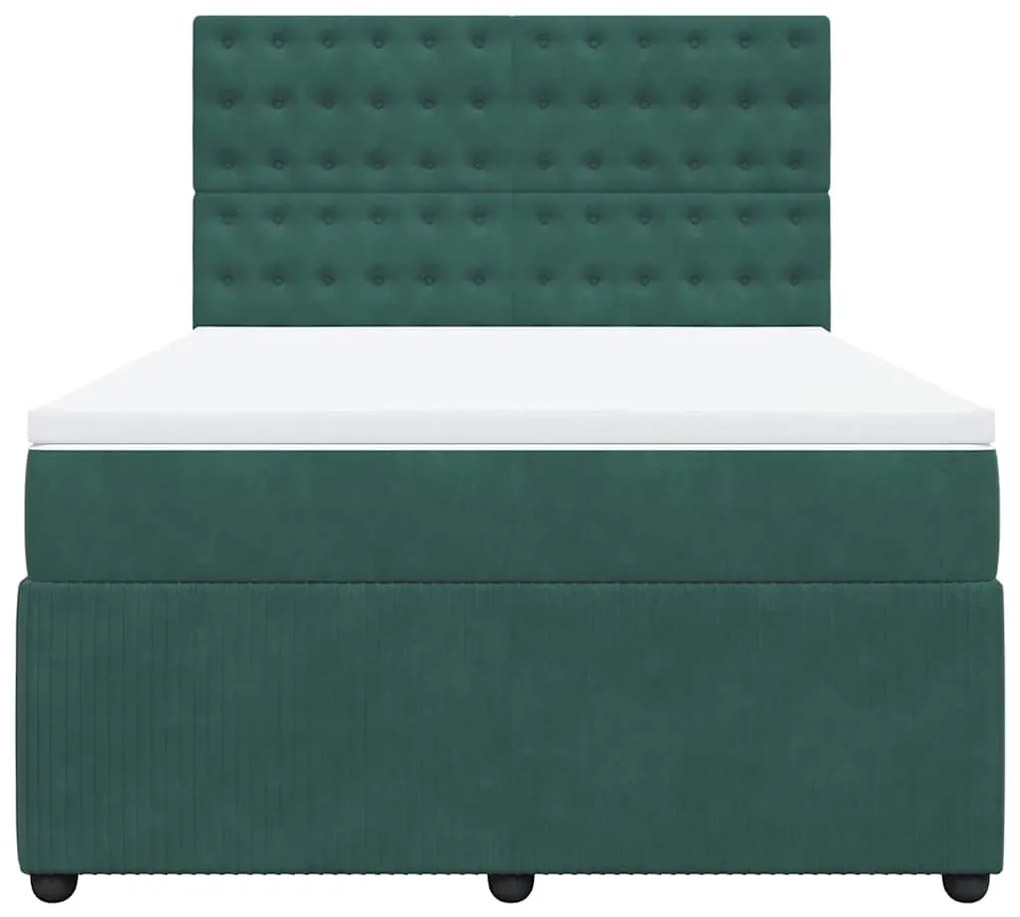 Cama com molas/colchão 140x190 cm veludo verde-escuro