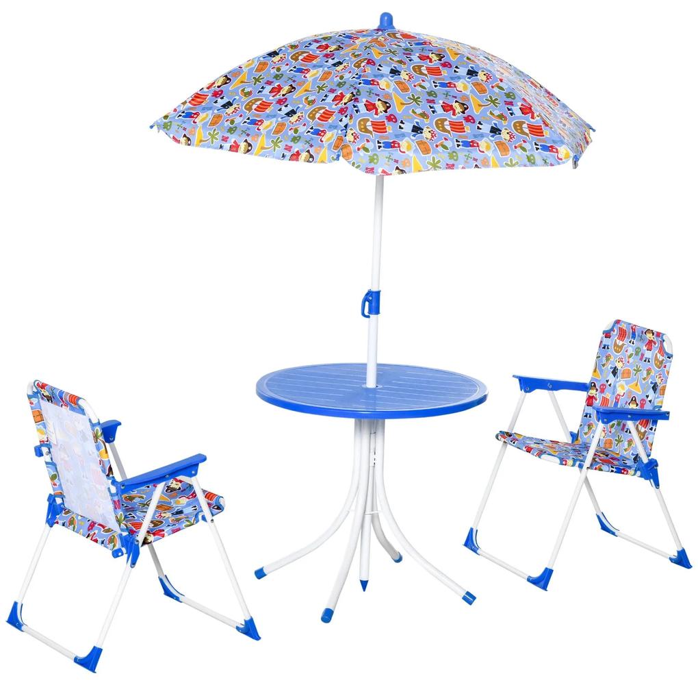 Outsunny Conjunto de Mesa e Cadeiras de Exterior Dobrável para Jardim com Chapéu de Sol Ajustável 100-125 cm e Proteção Solar Azul | Aosom Portugal