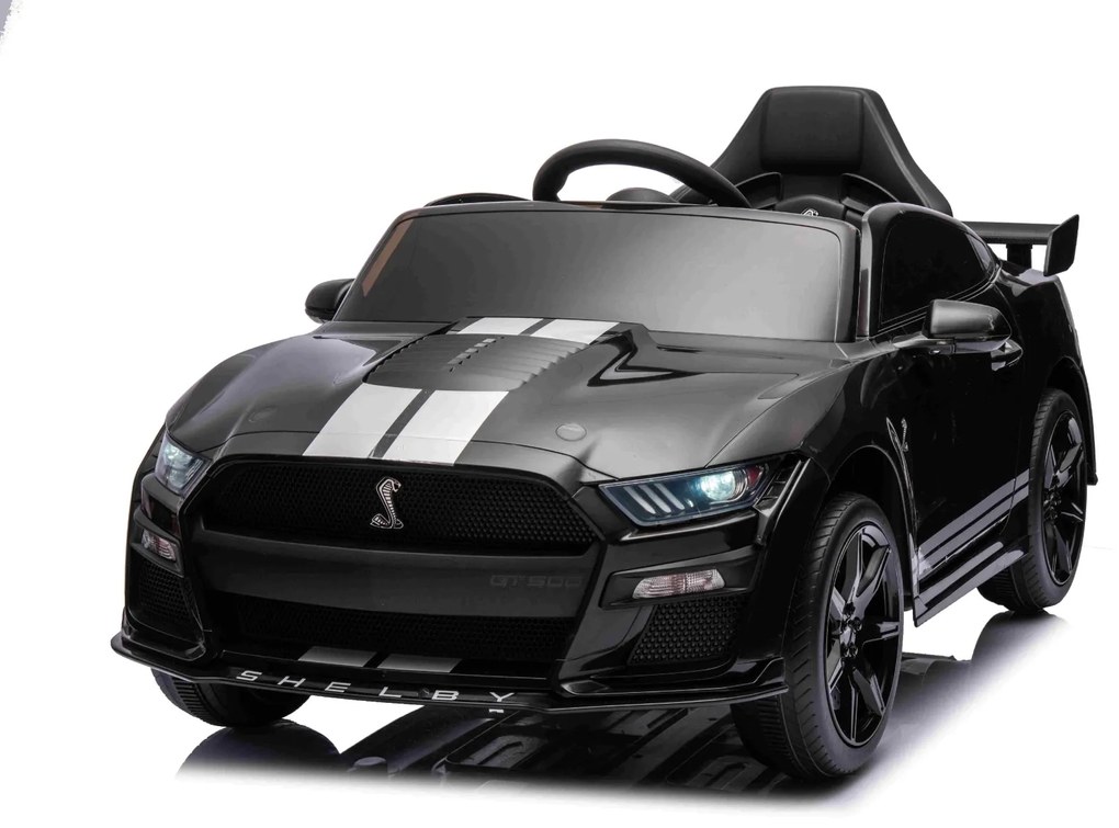 Carro elétrico para crianças Ford Shelby Mustang GT 500 Controlo remoto 2,4 GHz, Entrada USB, Luzes LED, Motor 2 x 30W, Licença ORIGINAL Preto