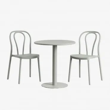 Conjunto De Mesa Redonda Ø70 Cm E 2 Cadeiras De Jardim Mizzi Verde Cáqui - Sklum