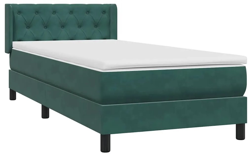 Cama com molas/colchão verde-escuro 80x210 cm veludo