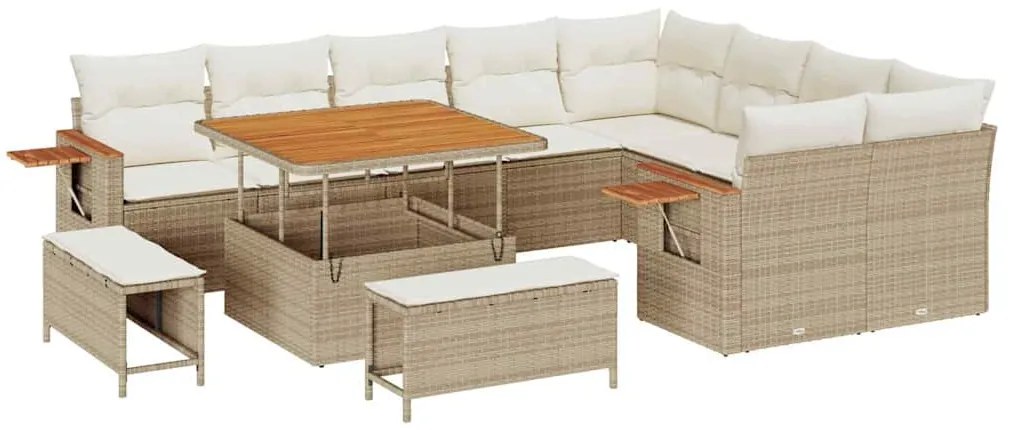 Conjunto de Sofá de Jardim vidaXL 12 Peças com Almofadas Bege Poly Rat