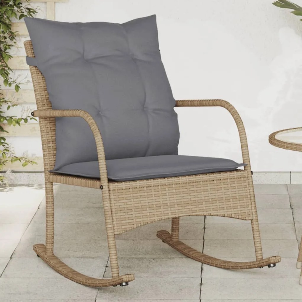 vidaXL Cadeira de baloiço para jardim com almofadões vime PE bege