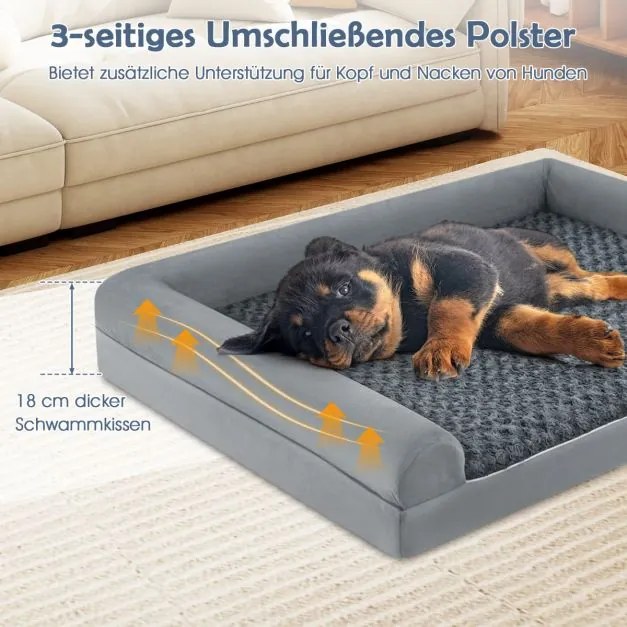 Cama ortopédica para cães grandes 122 x 89 x 18 cm com almofada para cães grandes e médios Cinza XL