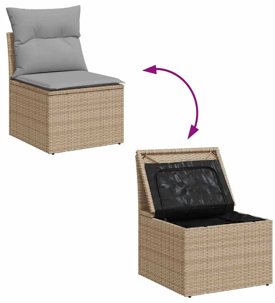 Conjunto de Sofá de Jardim com 5 Peças e Almofadas Bege em Polirattan
