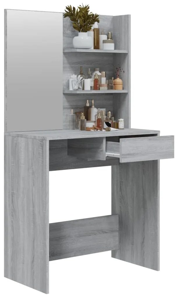 Toucador com espelho 74,5x40x141 cm cor sonoma cinzento