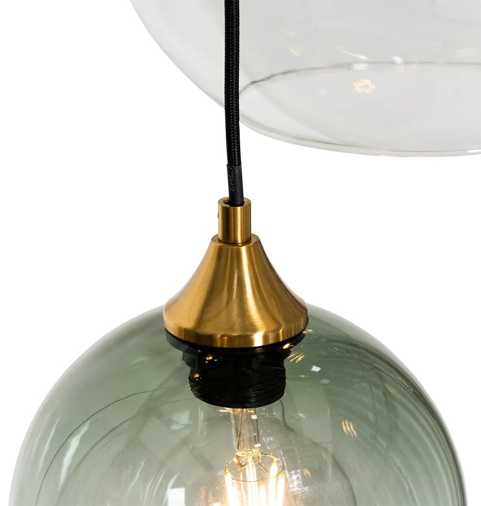 Candeeiro de suspensão Art Déco em latão com vidro azul redondo 7 luzes - Sandra Art Deco
