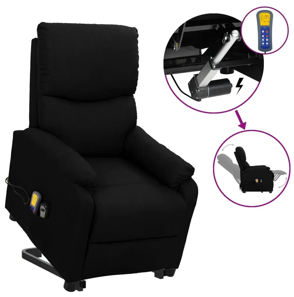 vidaXL Poltrona de massagens elevatória tecido preto