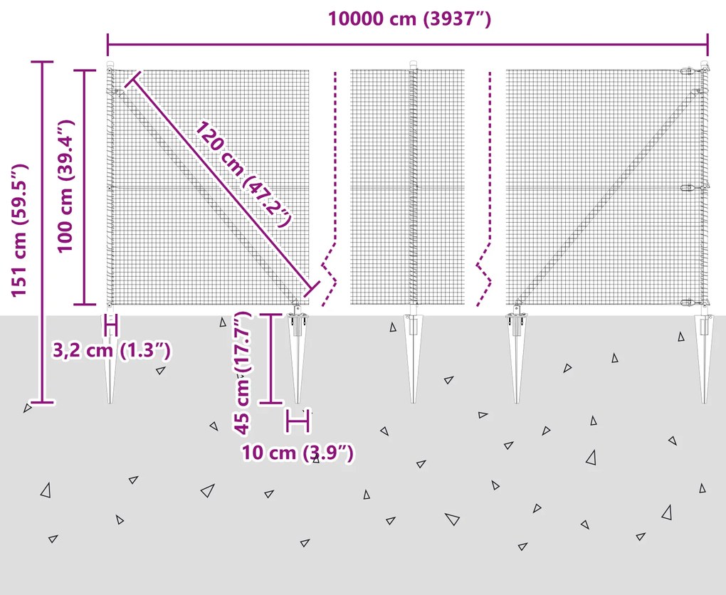 Cerca de Arame Soldado com 13 Postes de Ponta 1x100 m Aço Galvanizado