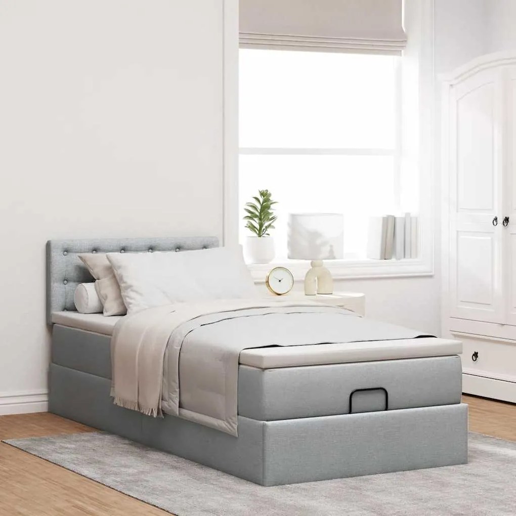 Estrutura cama otomana colchão 90x190 cm tecido cinzento claro