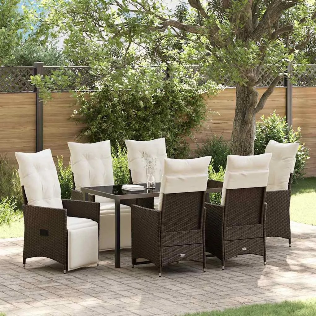 vidaXL Conjunto de Jantar para Jardim 7 pcs Castanho Rattan Sintético