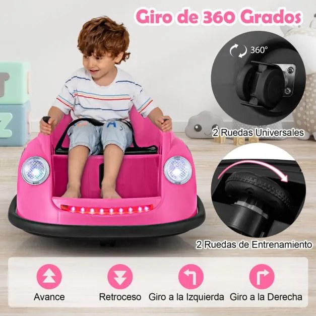 Carrinho de choques Elétrico de 12V para Crianças com Controlo Remoto Luzes LED Música 360° Giro Brinquedo para Bebés para Crianças 2-5 Anos de Idade