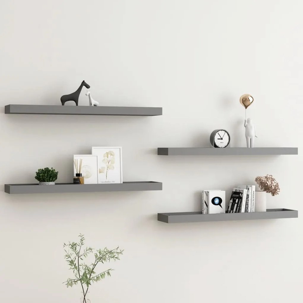 vidaXL Prateleiras de parede Loggia 4 pcs 80x15x4 cm MDF cinzento