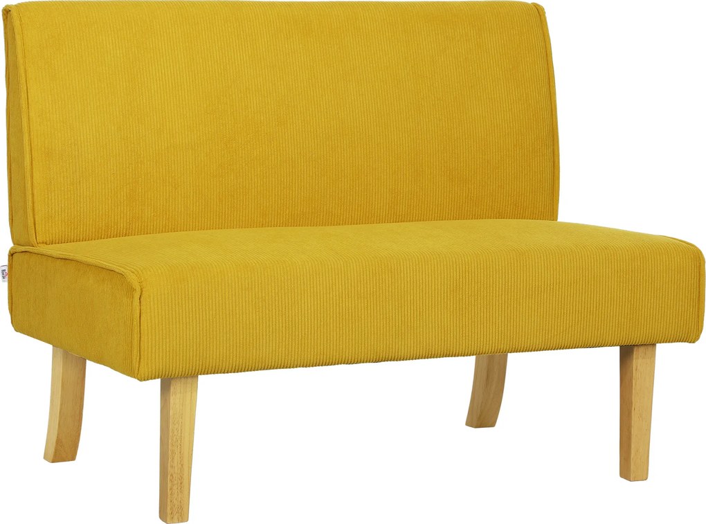 HOMCOM Sofá de dois lugares com revestimento cotelê, acolchoamento espesso e pés de madeira sólidos para sala de estar, quarto, escritório, amarelo | Aosom Portugal