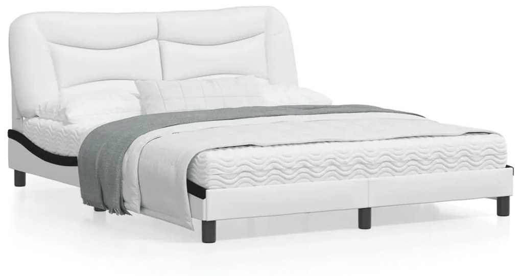 vidaXL Estrutura cama c/ cabeceira 160x200 couro artif. branco/preto