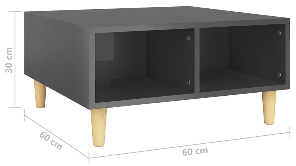 Mesa de centro 60x60x30 cm contraplacado cinzento brilhante