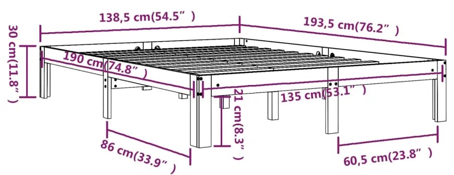 Estrutura de cama casal 135x190 cm madeira maciça preto