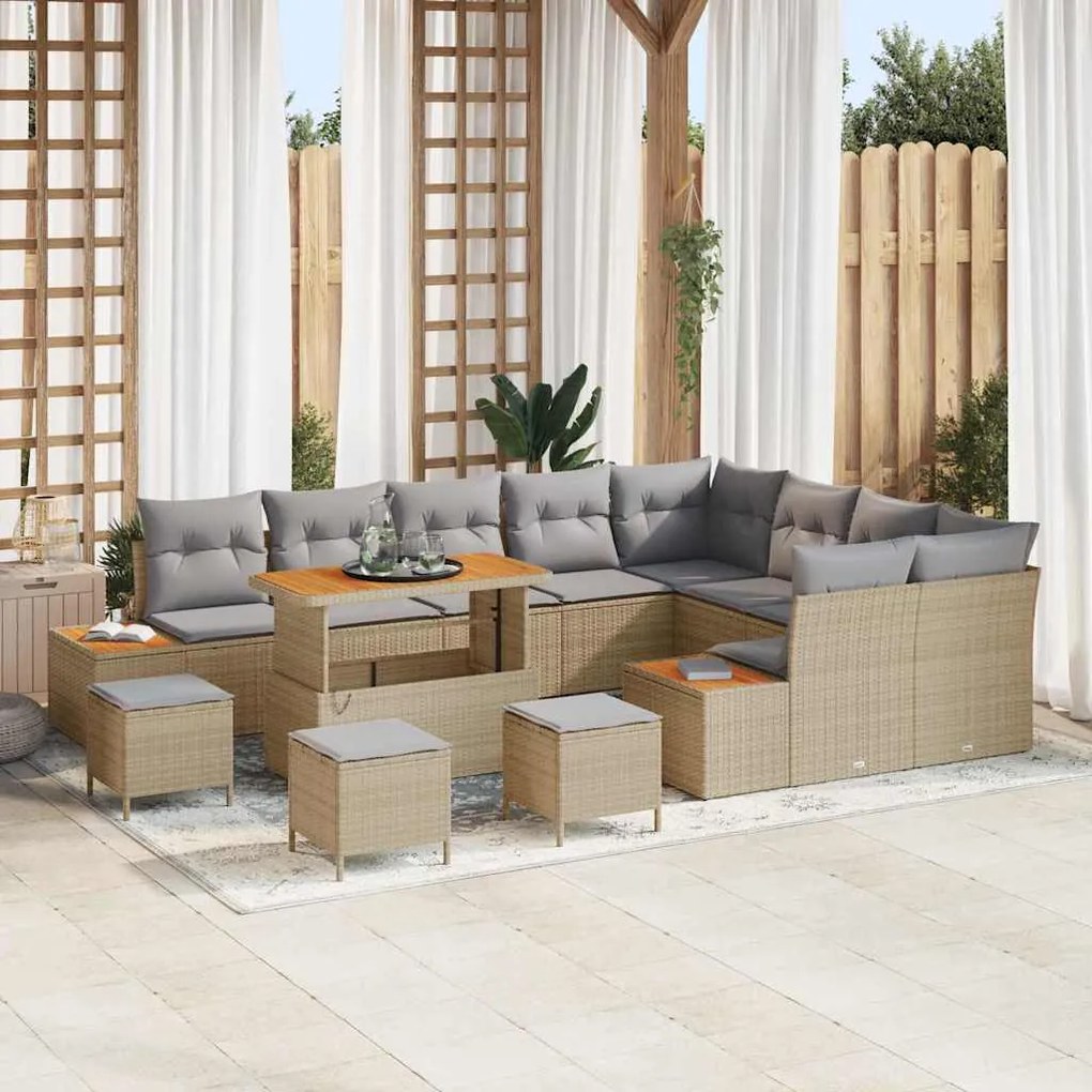 vidaXL Conjunto de Sofá de Jardim com almofada Bege Rattan Sintético