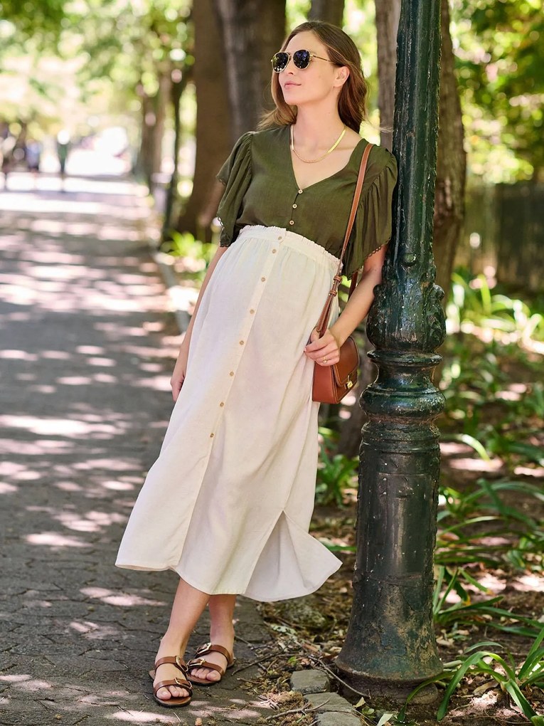 Blusa especial gravidez e amamentação com linho, ENVIE DE FRAISE   caqui