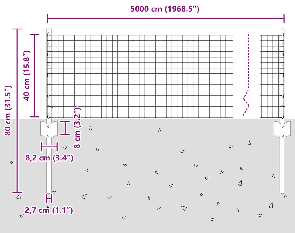 Cerca de Arame Soldado com 22 Postes em Prata 0.4x50 m de Aço