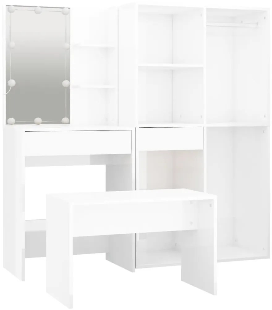 Conjunto toucador com LED madeira processada branco brilhante