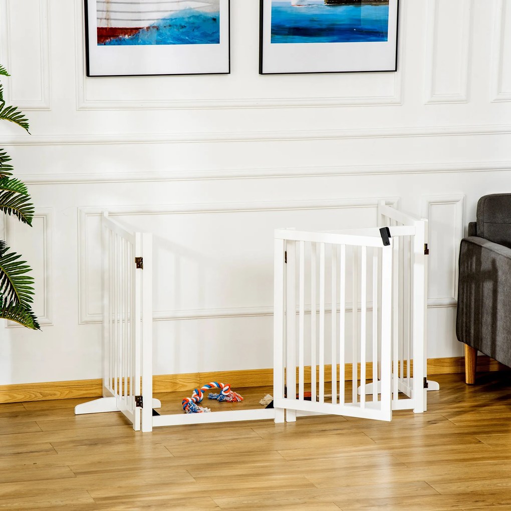 Barreira para Cães Dobrável Barreira para Cães Pequenos e Médios de 4 Painéis com Porta para Escadas e Corredores 237,5x36x80 cm Branco