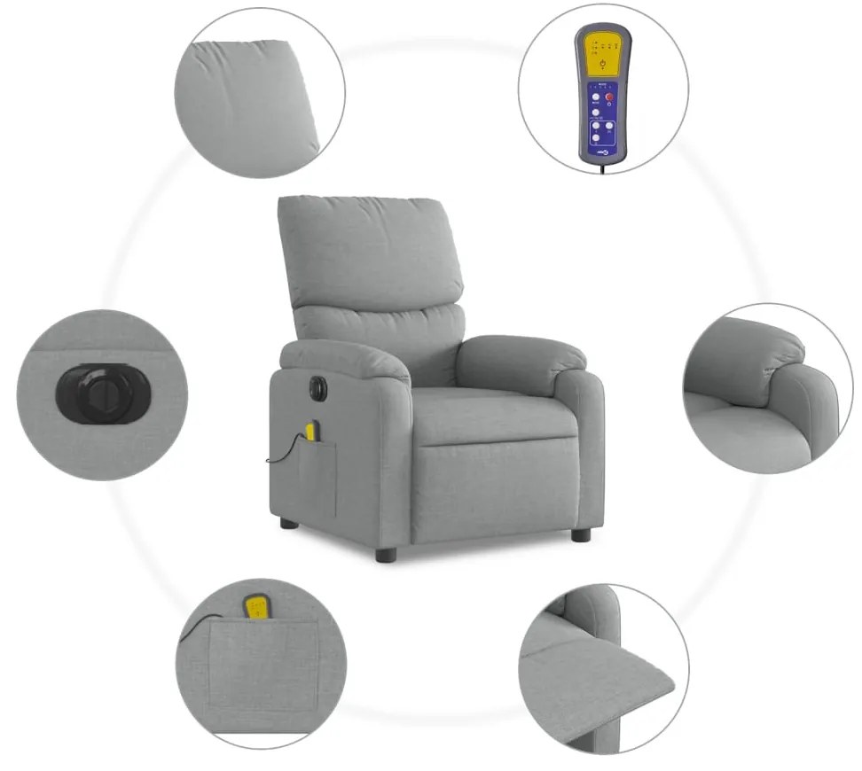 Poltrona de massagens reclinável elétrica tecido cinzento-claro