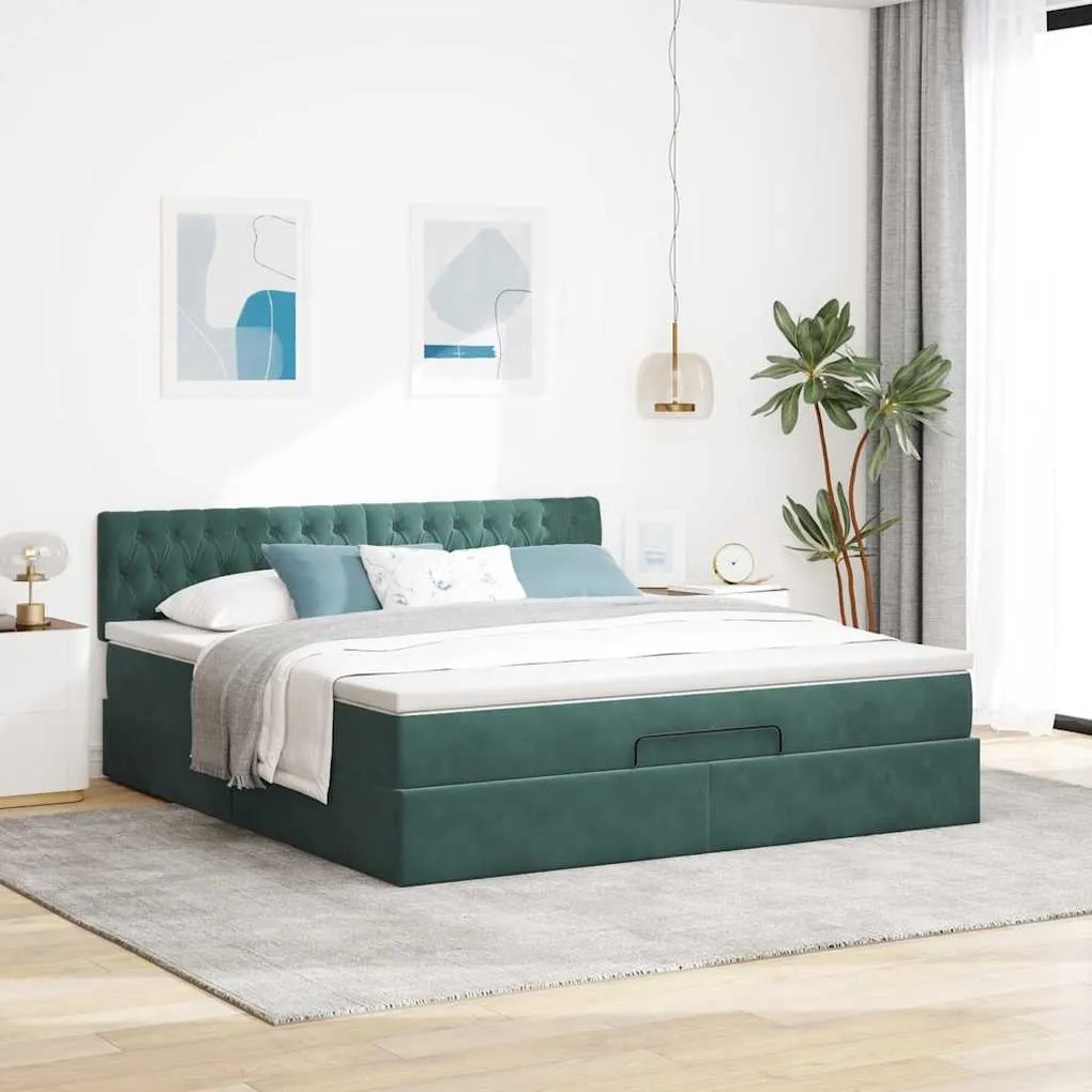 Estrutura de cama otomana com colchão 180x200 cm verde escuro