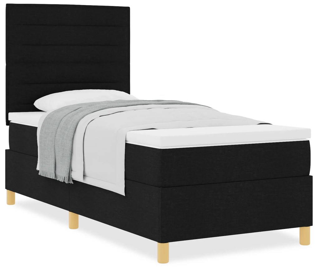 Cama Box Spring com Colchão Preta 80x200 cm Tecido