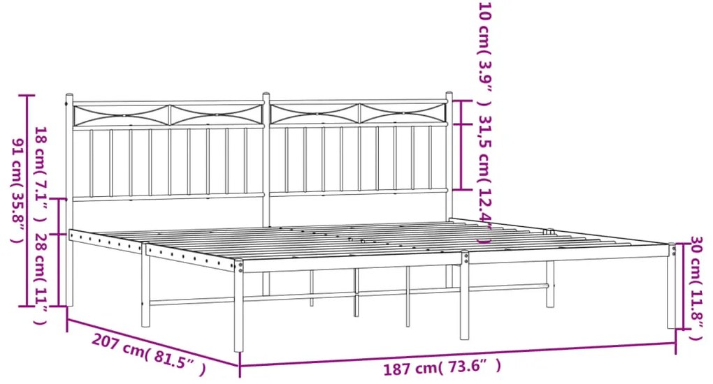 Estrutura de cama com cabeceira 180x200 cm metal branco