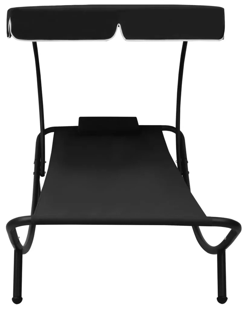Espreguiçadeira com toldo e almofada preto