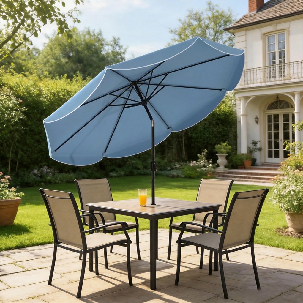 Chapéu de Sol para Jardim Ø2,7 m com Inclinação Ajustável, Manivela e Volante Azul Celeste