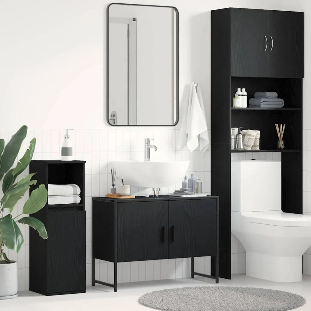 vidaXL Gabinete para Pia de Banheiro Carvalho Preto 80x33x60 cm Madeira Aglomerada