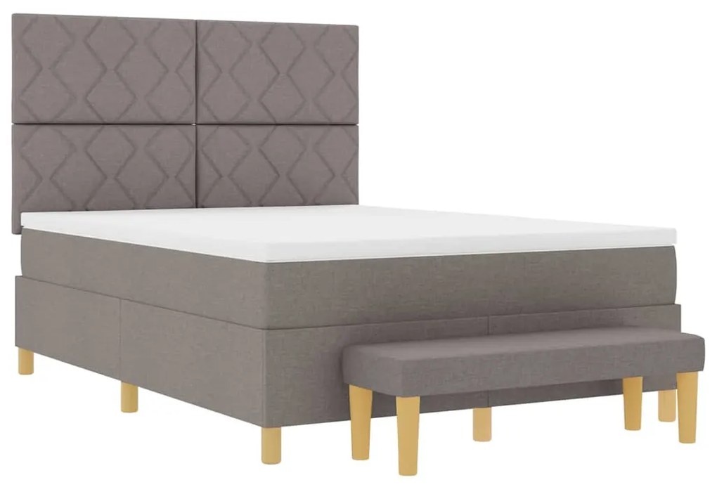 Cama Box Spring com Colchão &amp; Banco Taupe 140x190 cm Tecido